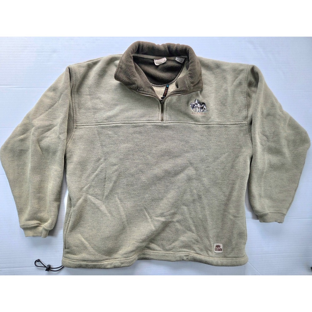 Habitat Quarter Zip Pullover Mens Beige Alaska Wolf Embroidered Fleece Gorpcore